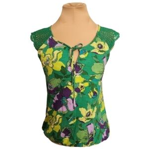Old Navy Medium‎ Green Floral Crochet Boho Fairy Blouse